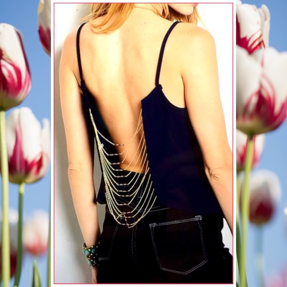 Crop Top Strappy Navy Chain Backside Size Large - Picture 4 of 4